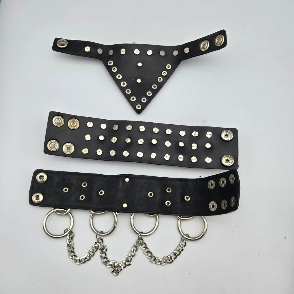 Punk Rock Choker & Bracelets Jewelry Lot Gothic Studded Skull & Bones Halloween